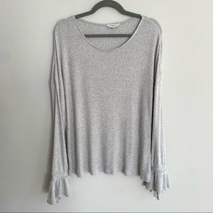 Lucky Brand Grey Ribbed Bell Sleeve Tie Wrist Size XL